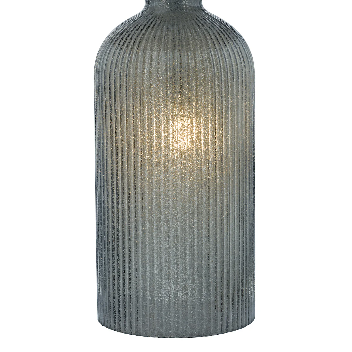 Pamplona Table Lamp Grey Glass and Polished Chrome with Faux Silk Drum Shade – Modern Home Decor Lighting - Image 3