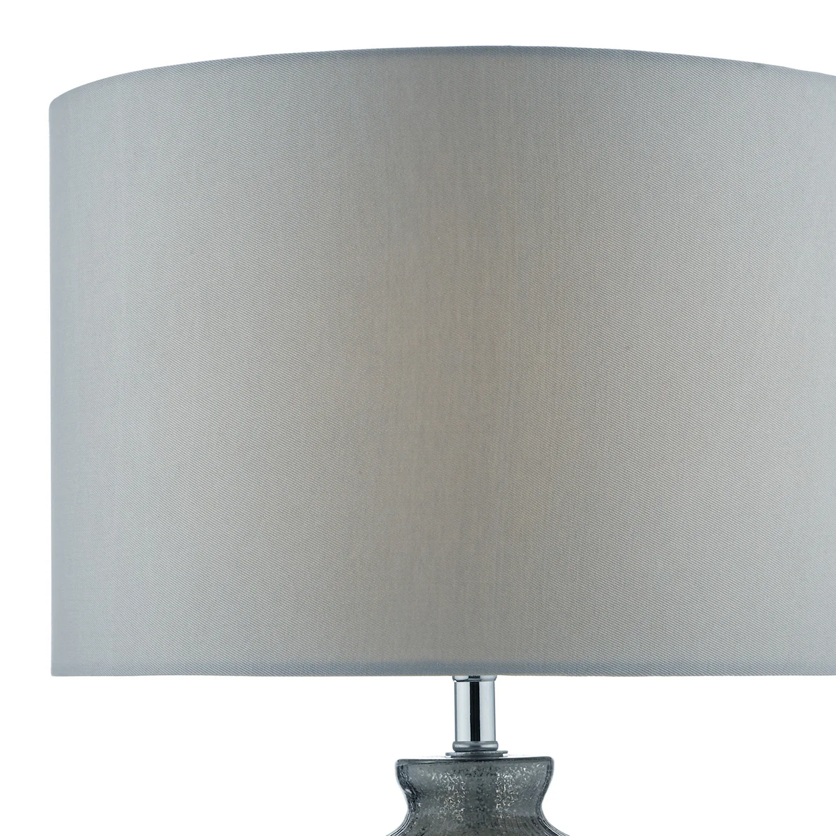 Pamplona Table Lamp Grey Glass and Polished Chrome with Faux Silk Drum Shade – Modern Home Decor Lighting - Image 4