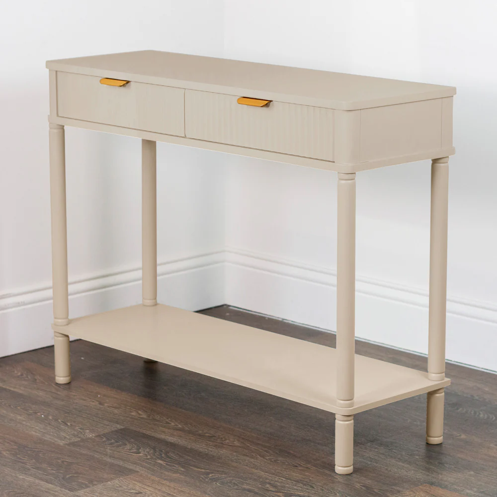 Parson 2 Drawer Console Table – Beige Wooden Console for Living Room - Image 2
