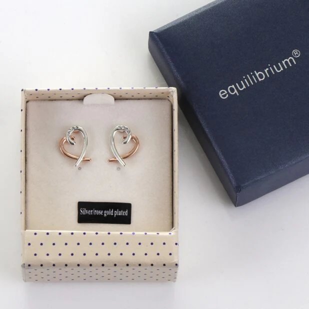 Polished Two Tone Layered Heart Earrings - Image 2