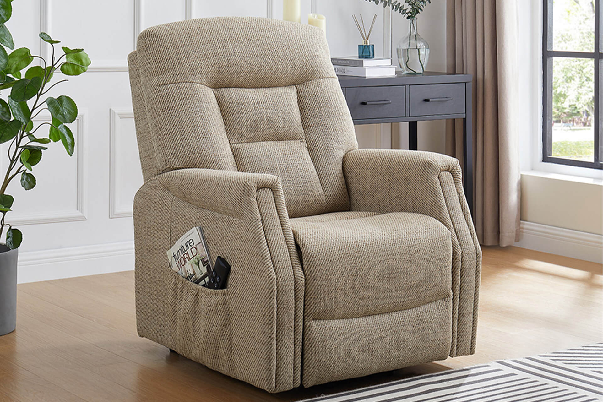 Prescot Electric Lift & Rise Recliner Chair Oatmeal - Image 2