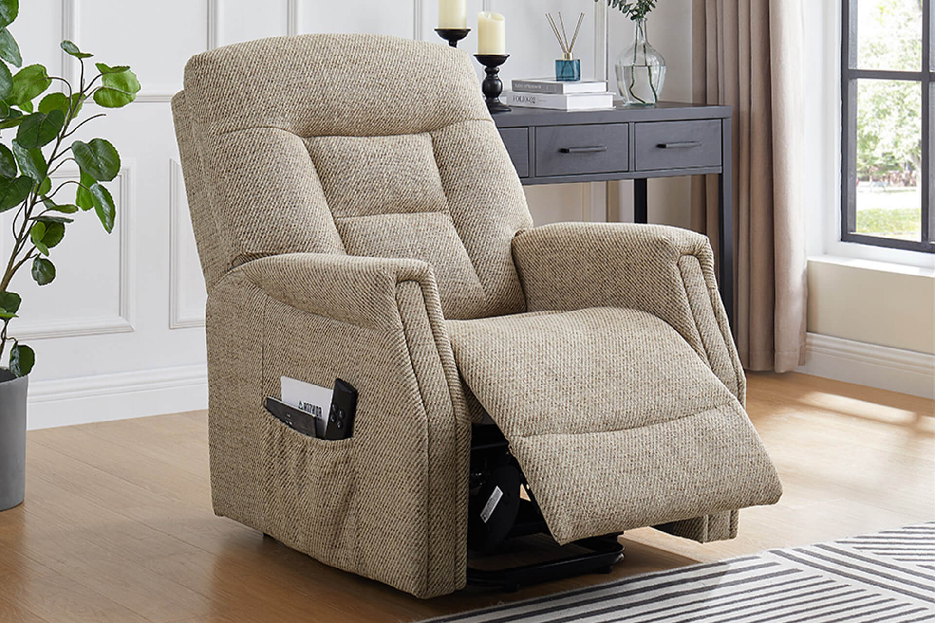Prescot Electric Lift & Rise Recliner Chair Oatmeal - Image 3