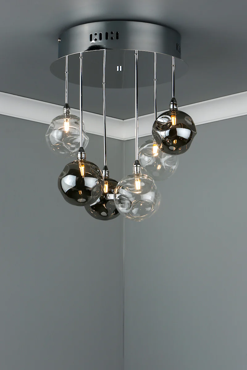 Quinn 6 Light Semi-Flush Polished Chrome Ceiling Light with Dimpled Glass Shades, Lighting Collection Fixture - Image 2