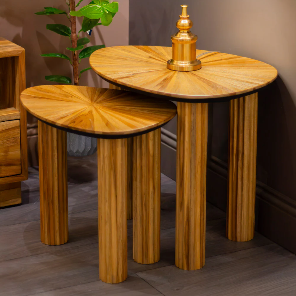 Ray Nest of 2 Side Tables in Ginger Teak – Wooden Nest of Side Tables - Image 3