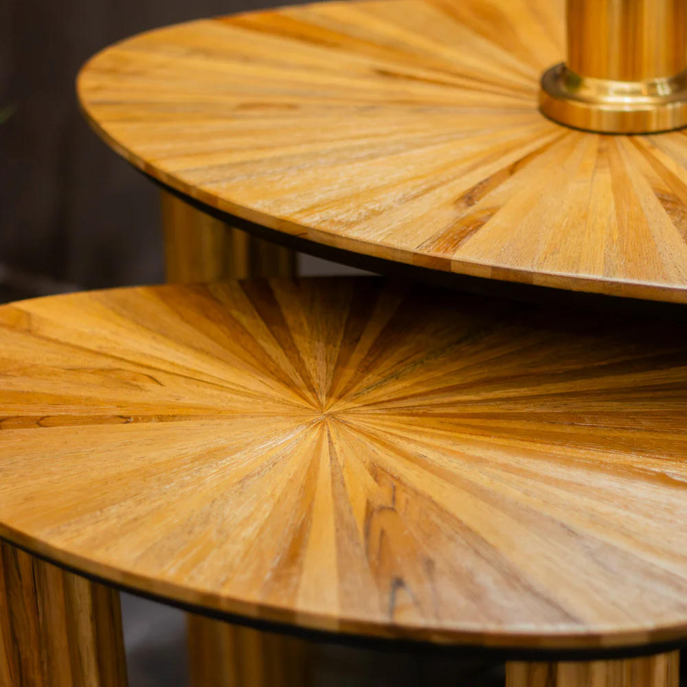 Ray Nest of 2 Side Tables in Ginger Teak – Wooden Nest of Side Tables - Image 4
