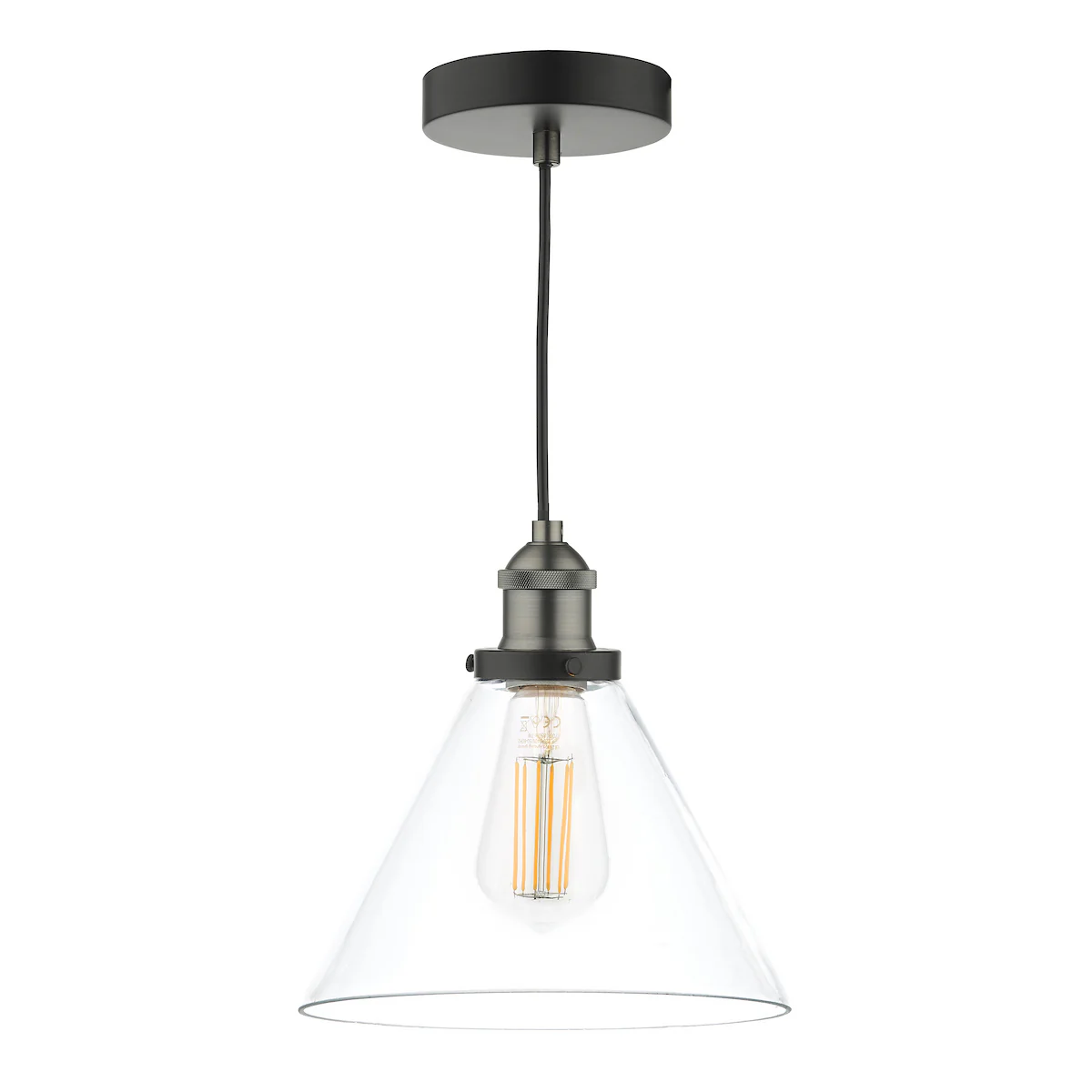 Ray Pendant Antique Nickel Ceiling Light with Conical Clear Glass Shade Adjustable Hanging Light