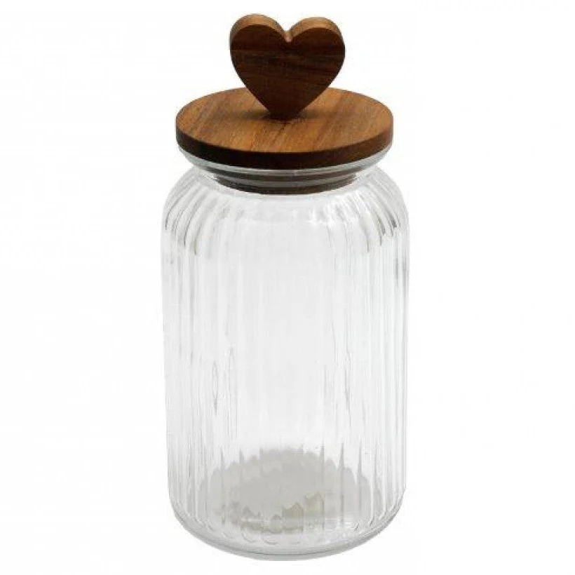 Ribbed Glass Heart Lid Jar Large - Kitchen Storage Jar