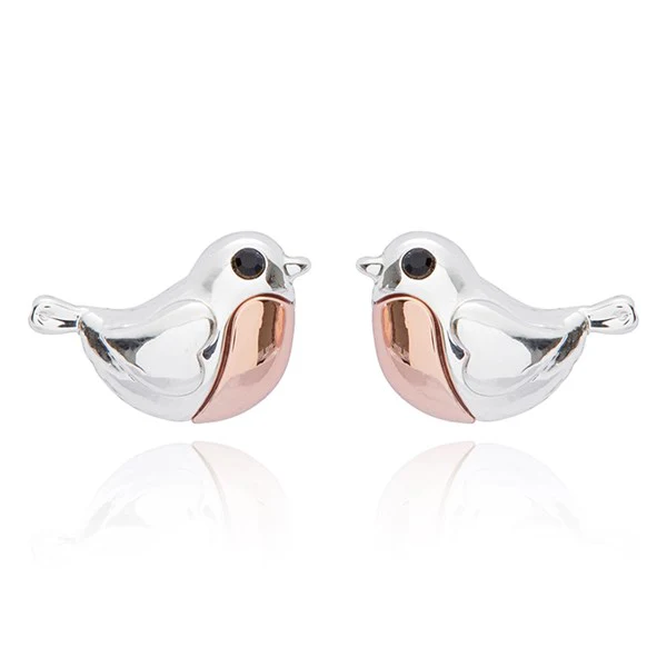 Robins Appear Two Tone Stud Earrings