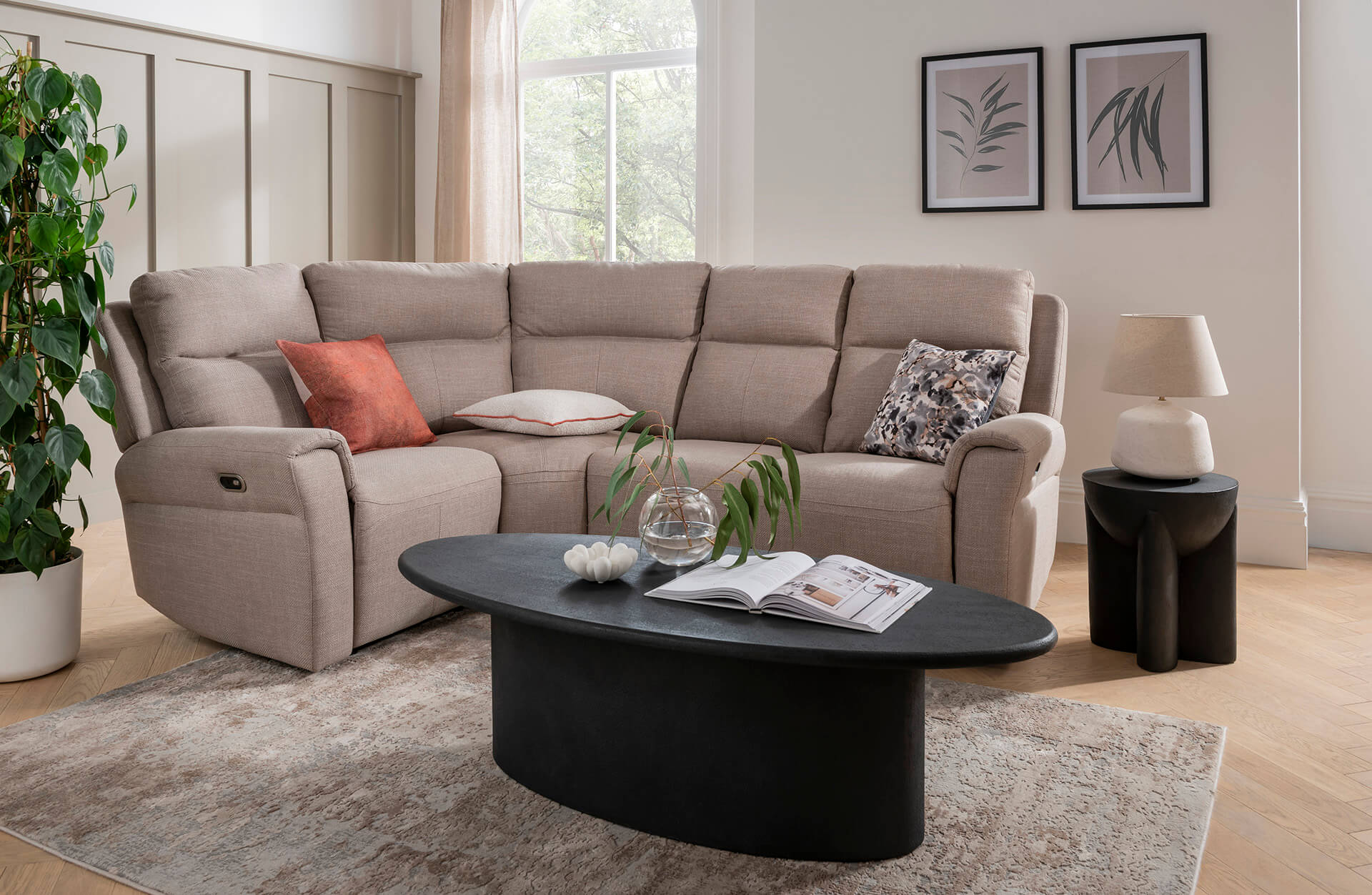 Russo Corner Sofa Electric Recliner Mushroom - Image 2