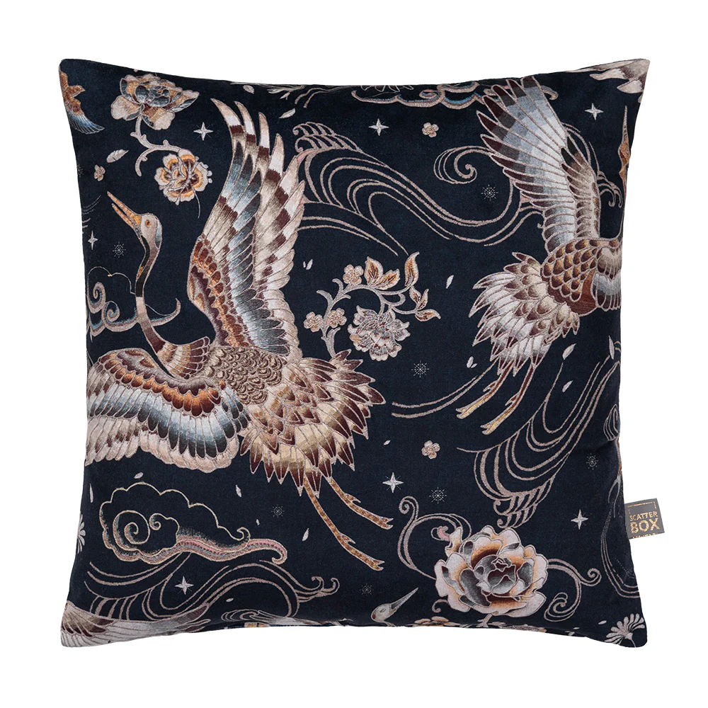 Scatterbox Heron Stitch Cushion, Navy And Rust