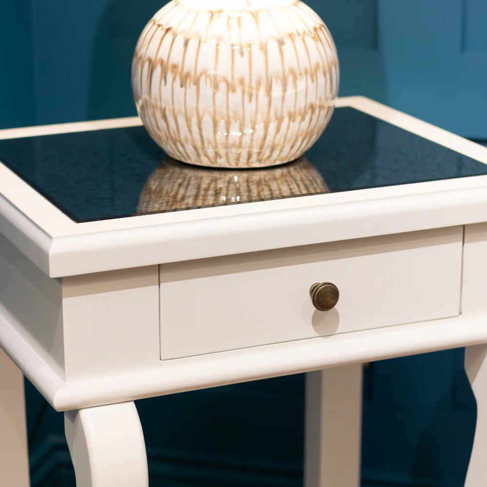 Scroll Accent End Table Ivory with Drawer & Mirror - Image 3