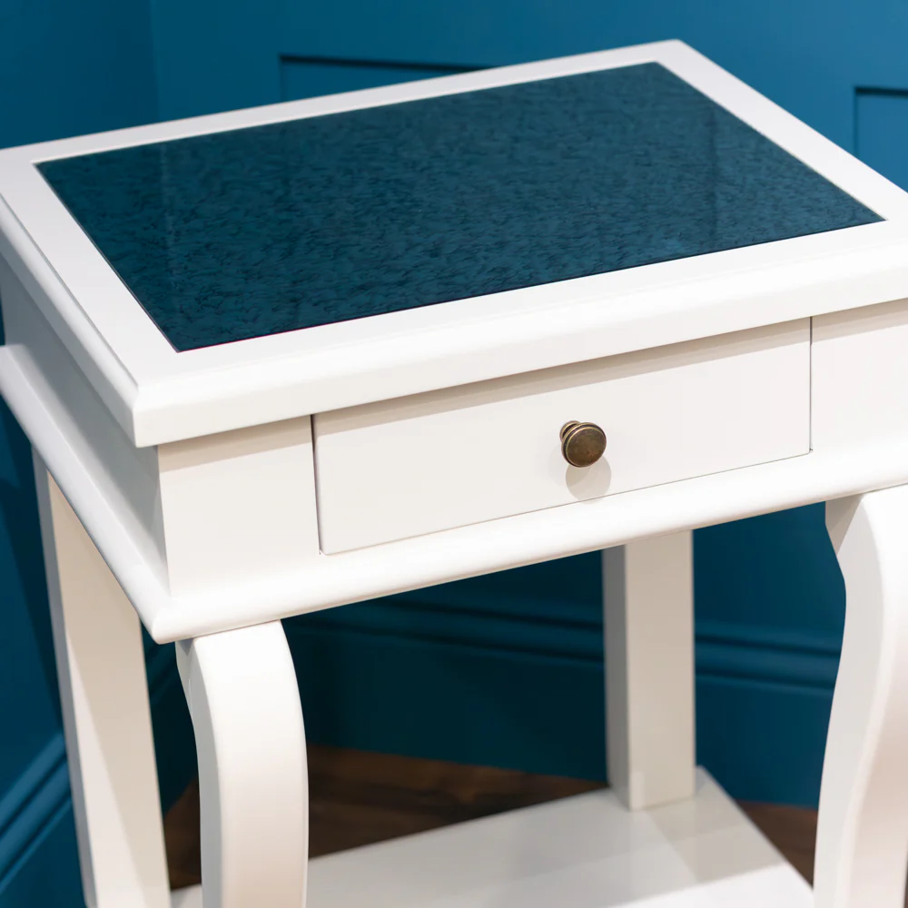 Scroll Accent End Table Ivory with Drawer & Mirror - Image 5