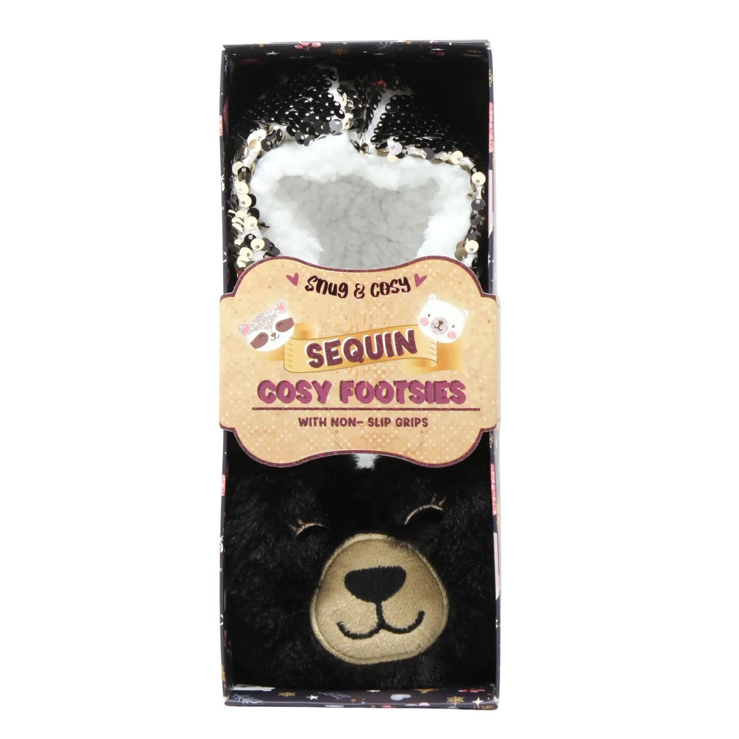 Sequin Footsies Bear Slippers – Cozy Personal Care Gifts - Image 2