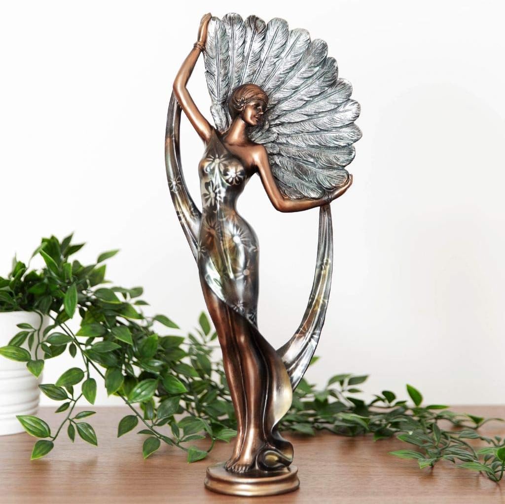 Silhouette Lady Figurine Bronze And Teal 30cm