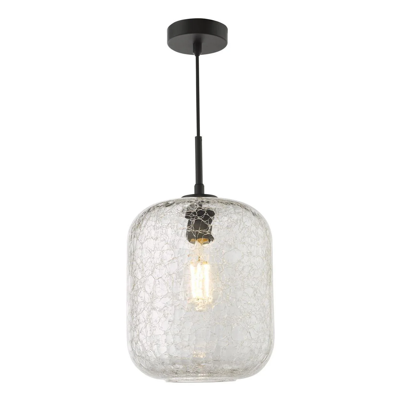 Tavia Pendant Lighting with Crackle Glass Shade Matt Black , Adjustable Height Modern Ceiling Lighting Fixture