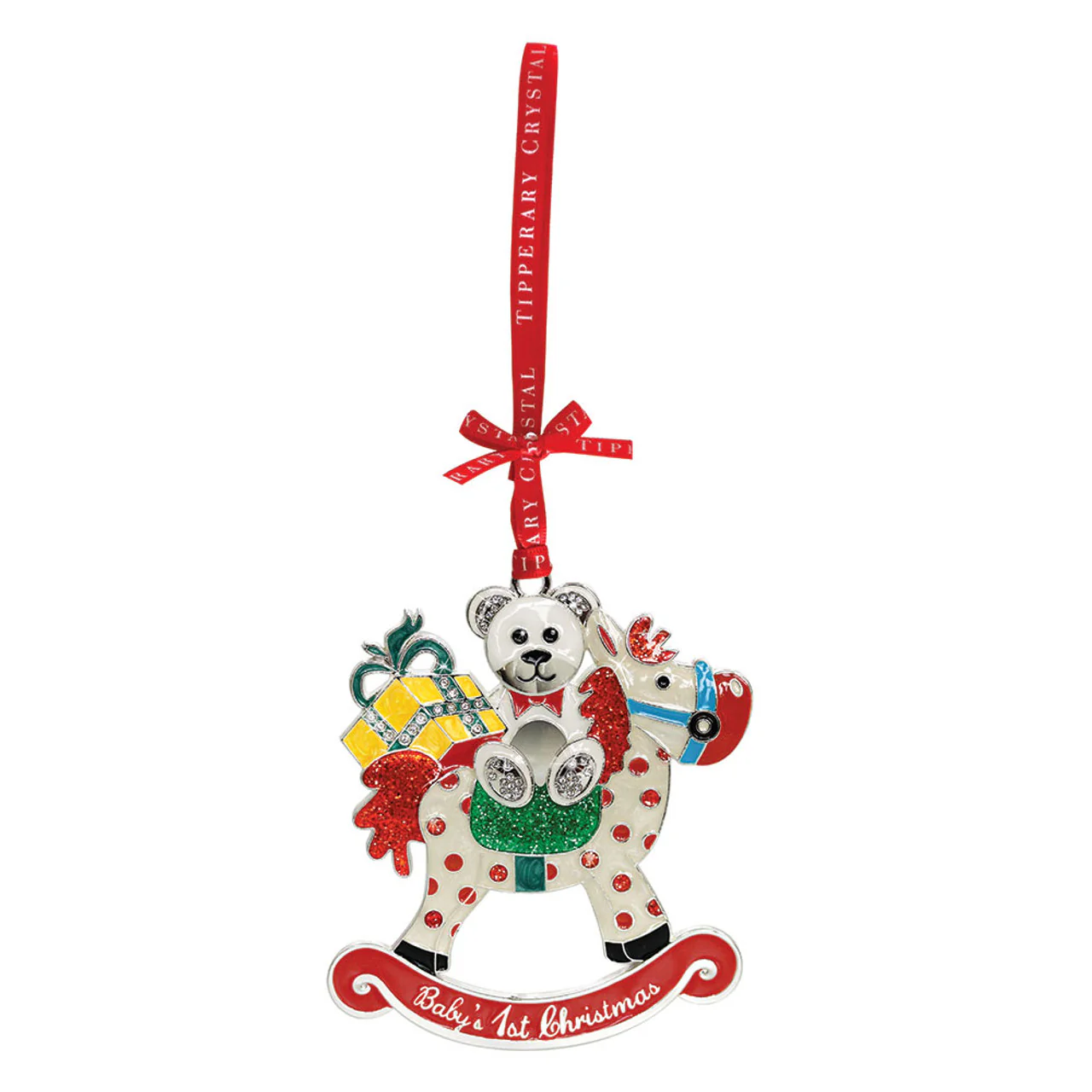 Tipperary Crystal Decoration Baby's 1st Christmas Rocking Horse