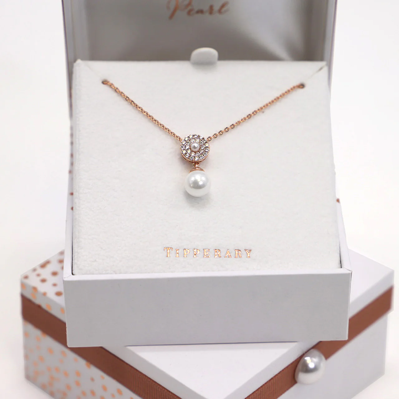 Tipperary Crystal Pave Circle With Drop Pearl Pendant - Image 2