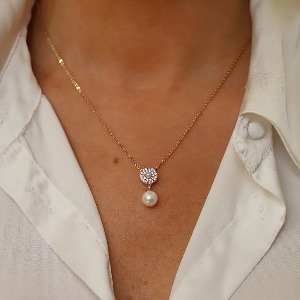 Tipperary Crystal Pave Circle With Drop Pearl Pendant - Image 4