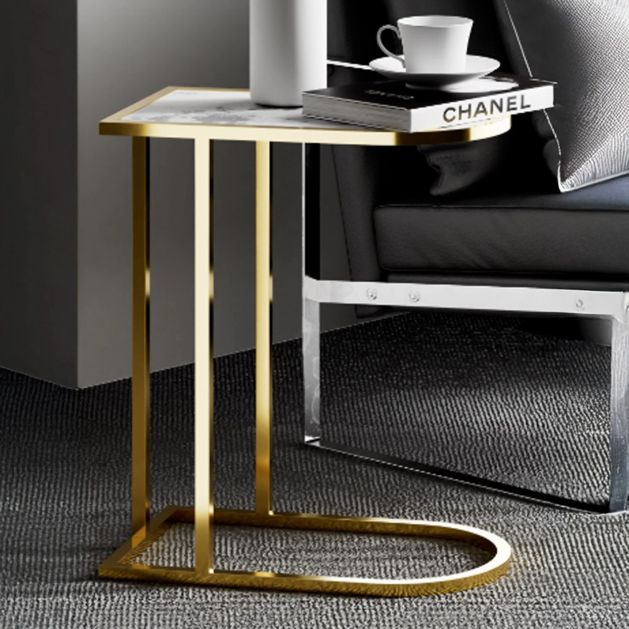 Vienna Marble Curved Side Table – Elegant Sofa Table Design - Image 2