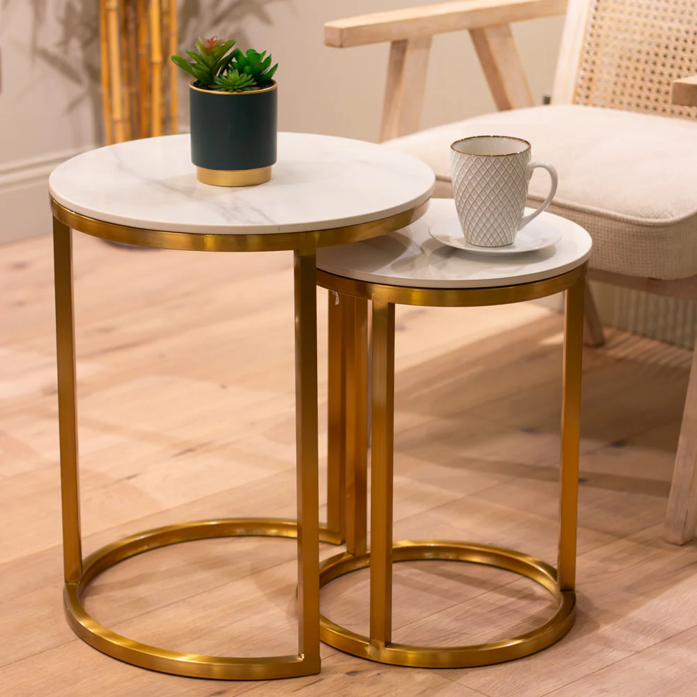 Vienna Nest of 2 Marble Side Tables – Elegant Living Room Furniture