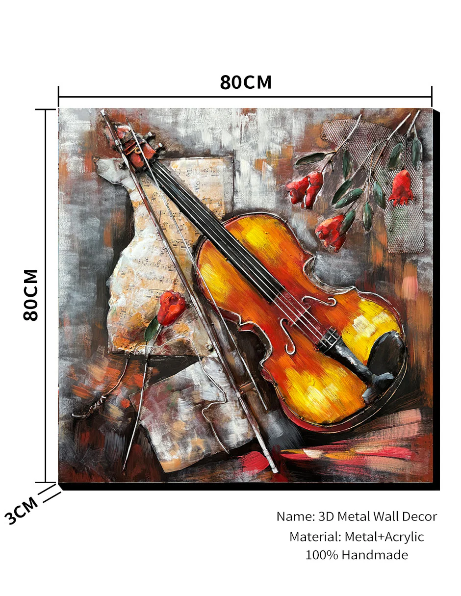 Violin and Scattered Roses Wall Art - Image 2