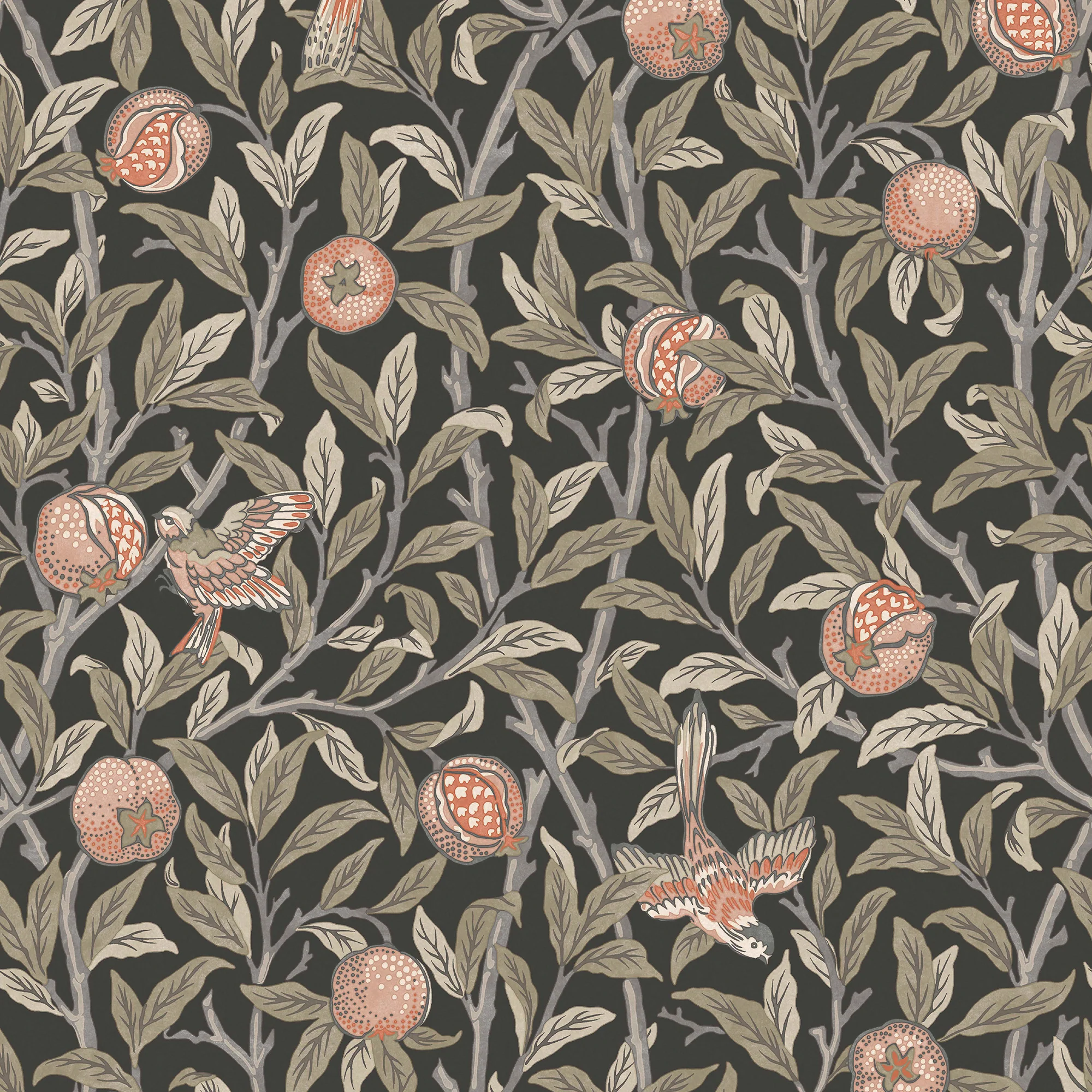 William Morris Wallpaper Bird and Pomegranate Charcoal