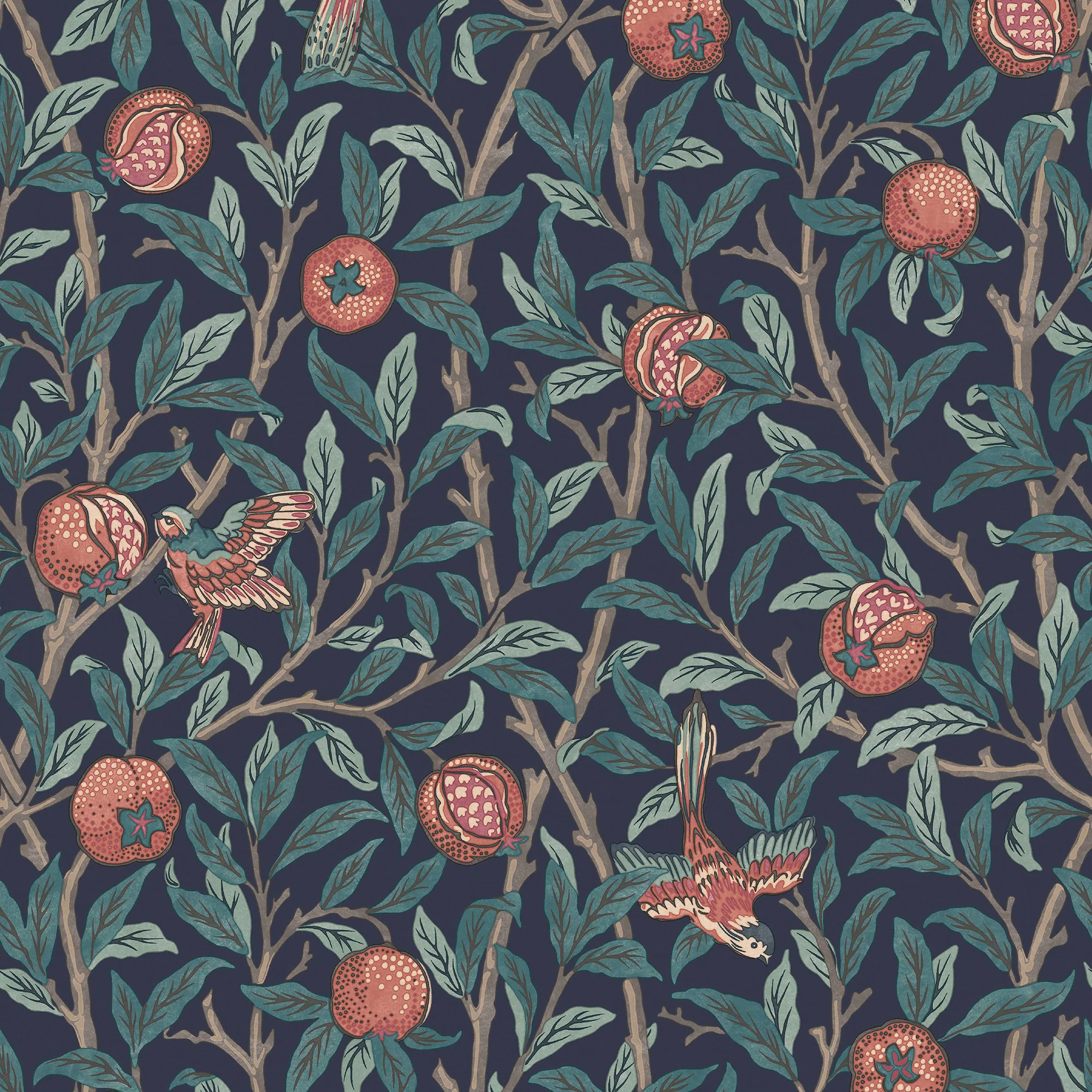 William Morris Wallpaper Bird and Pomegranate Navy Blue