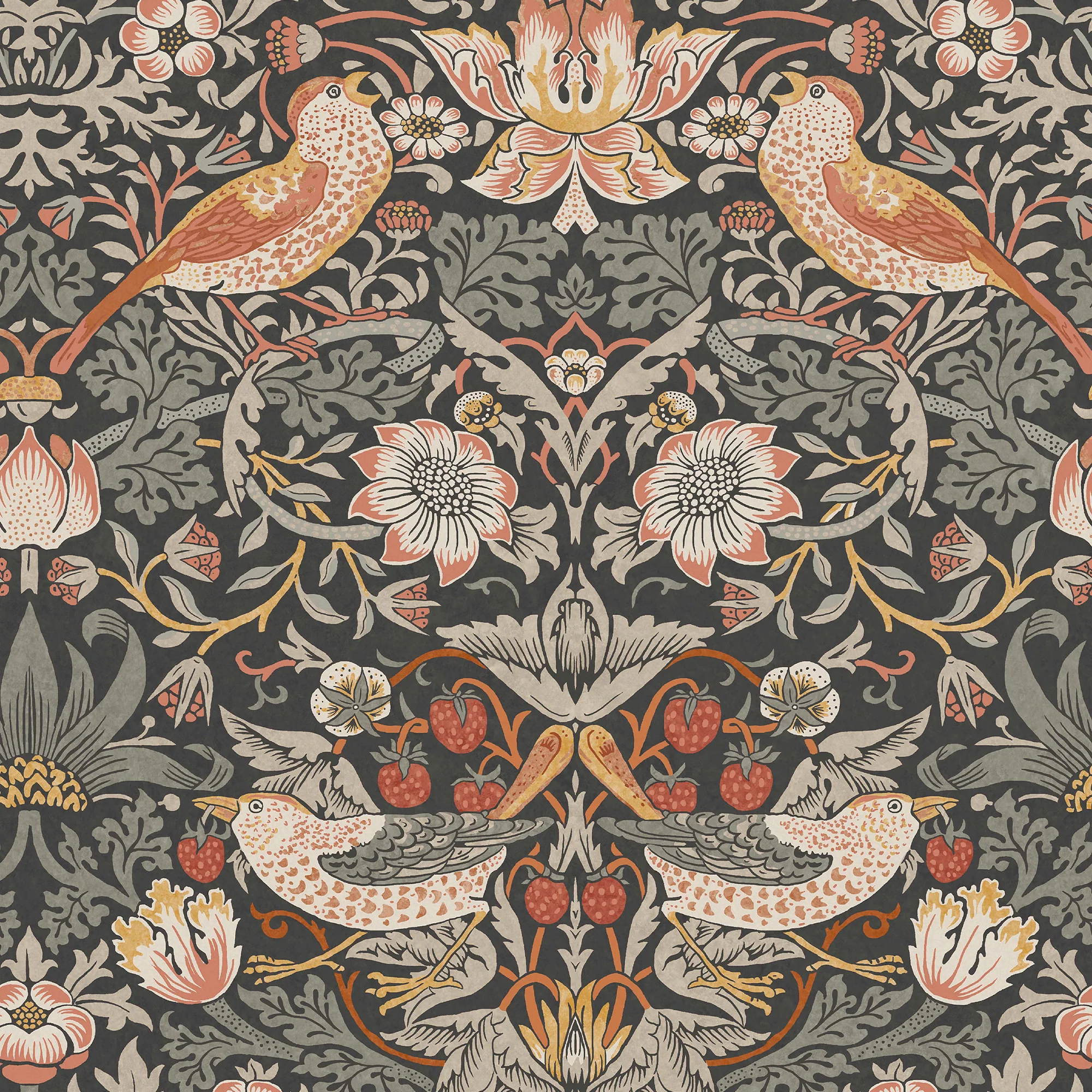 William Morris Wallpaper Strawberry Thief Charcoal