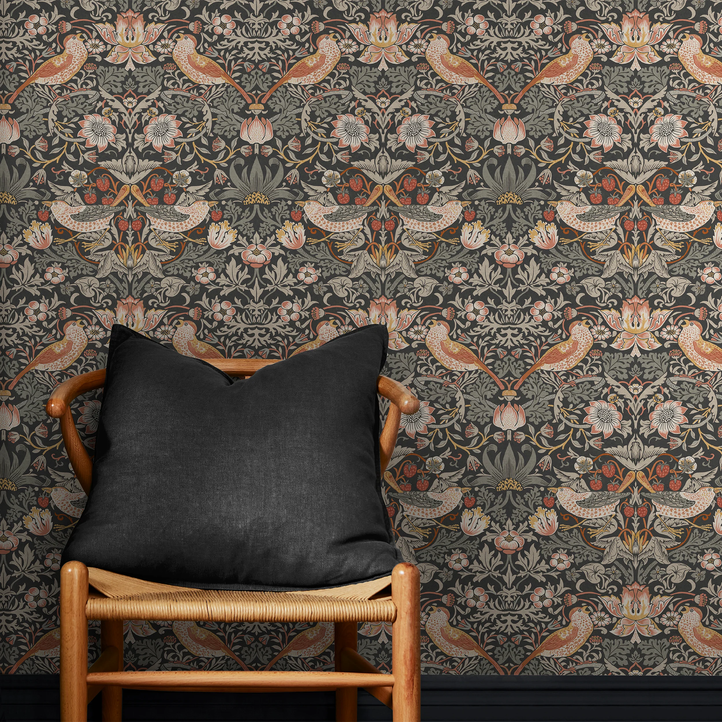 William Morris Wallpaper Strawberry Thief Charcoal - Image 2