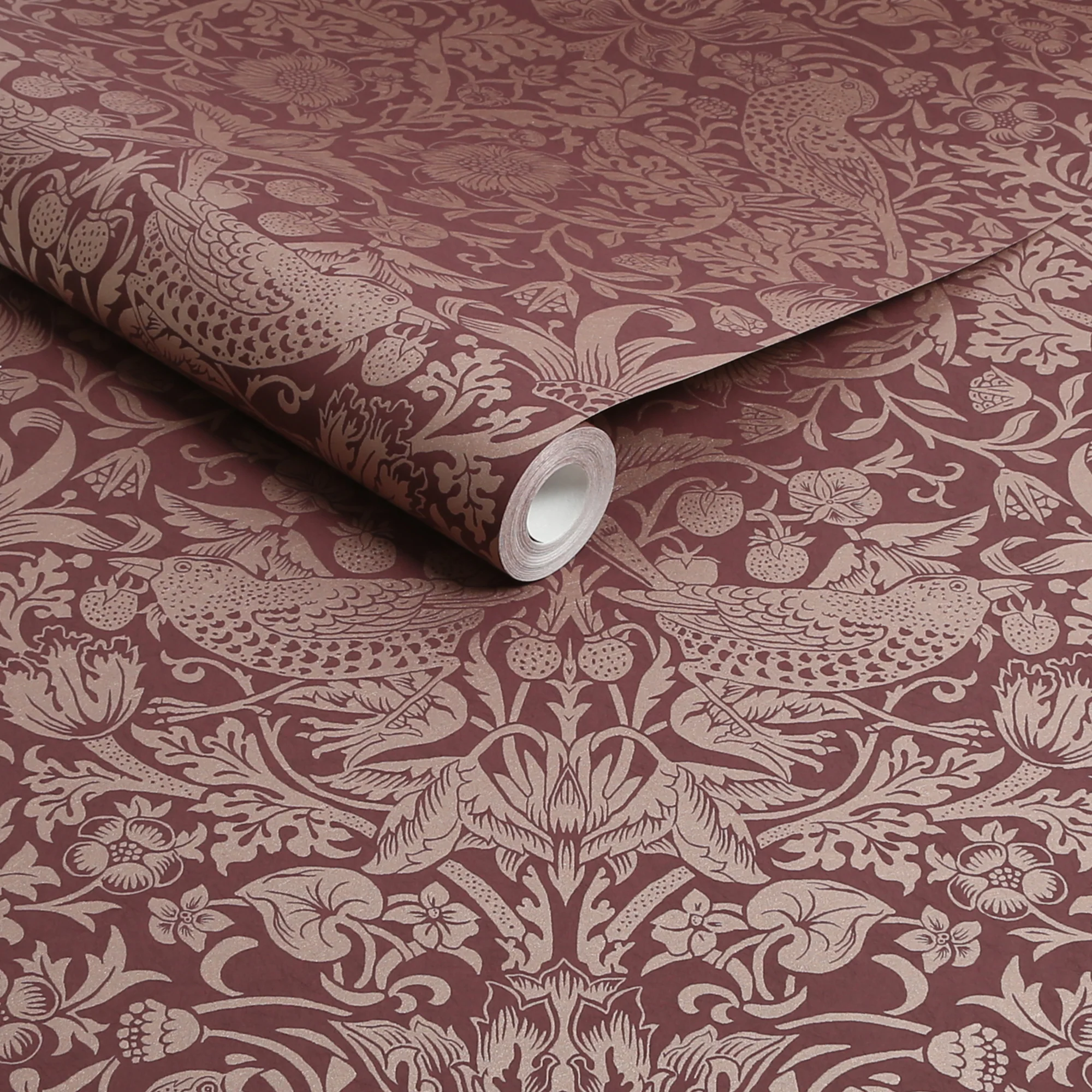 William Morris Wallpaper Strawberry Thief Fibrous Burgundy - Image 3