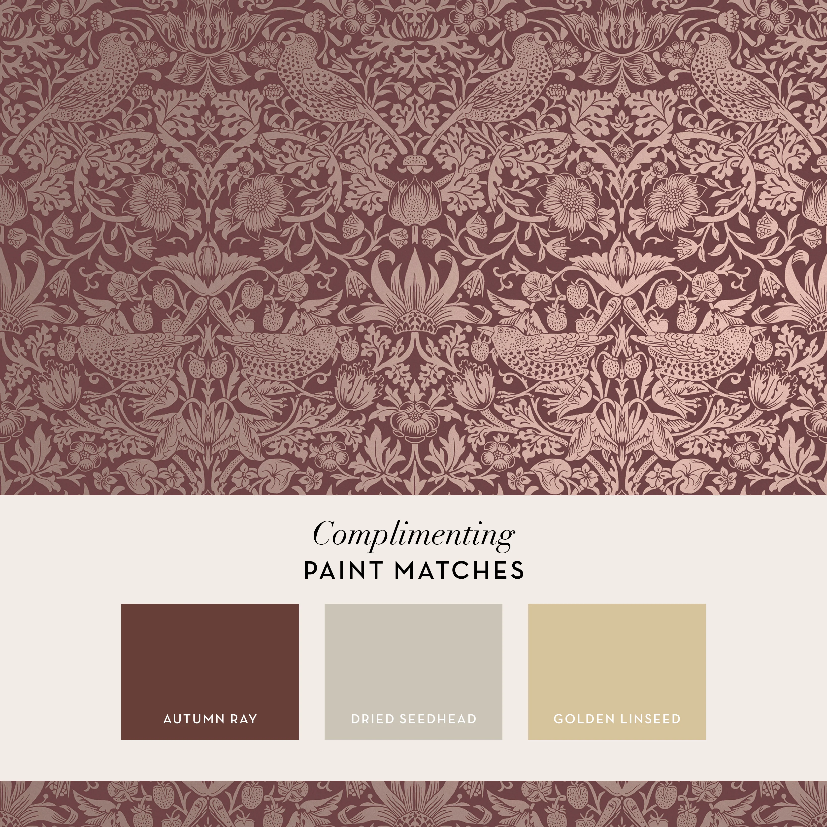 William Morris Wallpaper Strawberry Thief Fibrous Burgundy - Image 4