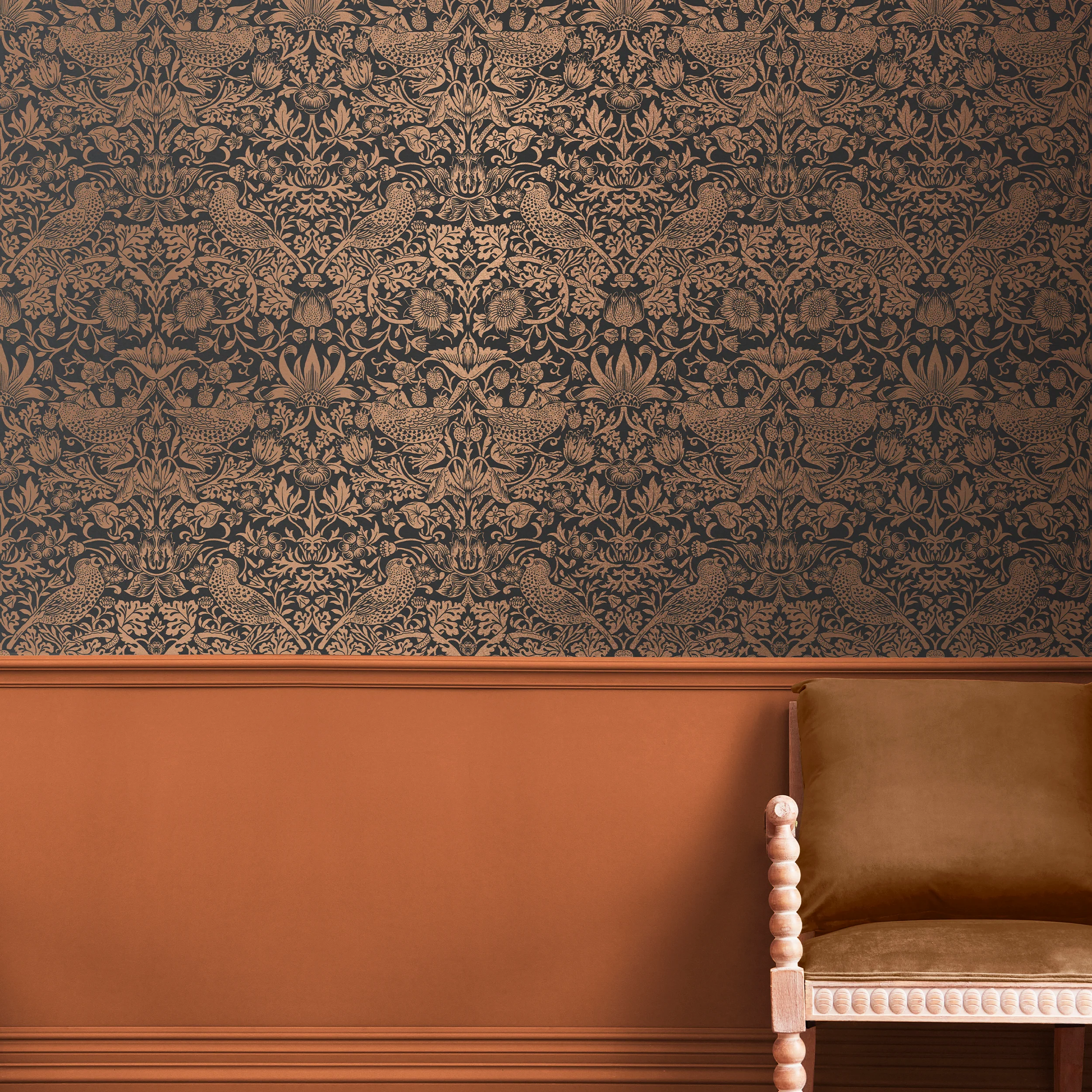 William Morris Wallpaper Strawberry Thief Fibrous Charcoal - Image 2