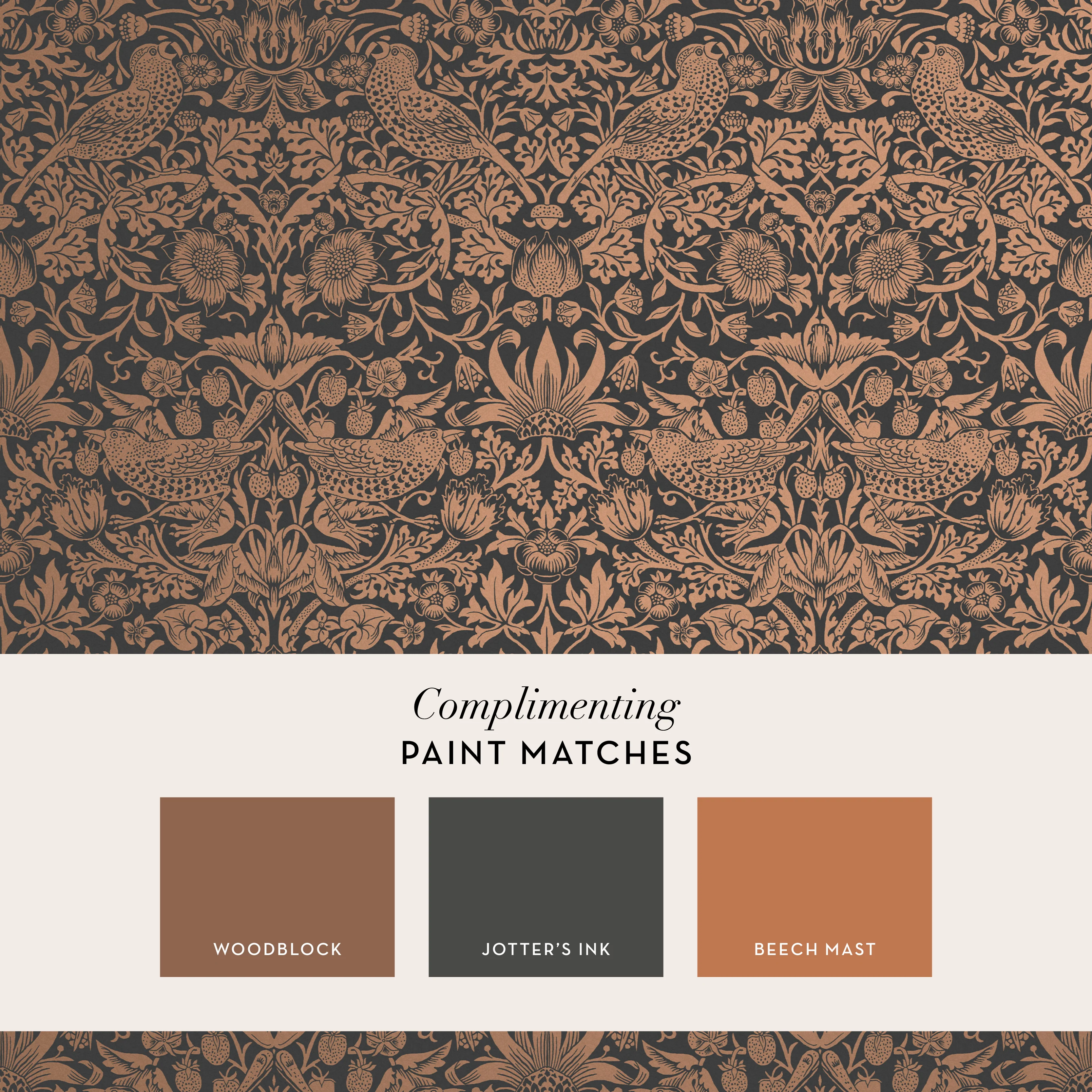 William Morris Wallpaper Strawberry Thief Fibrous Charcoal - Image 4