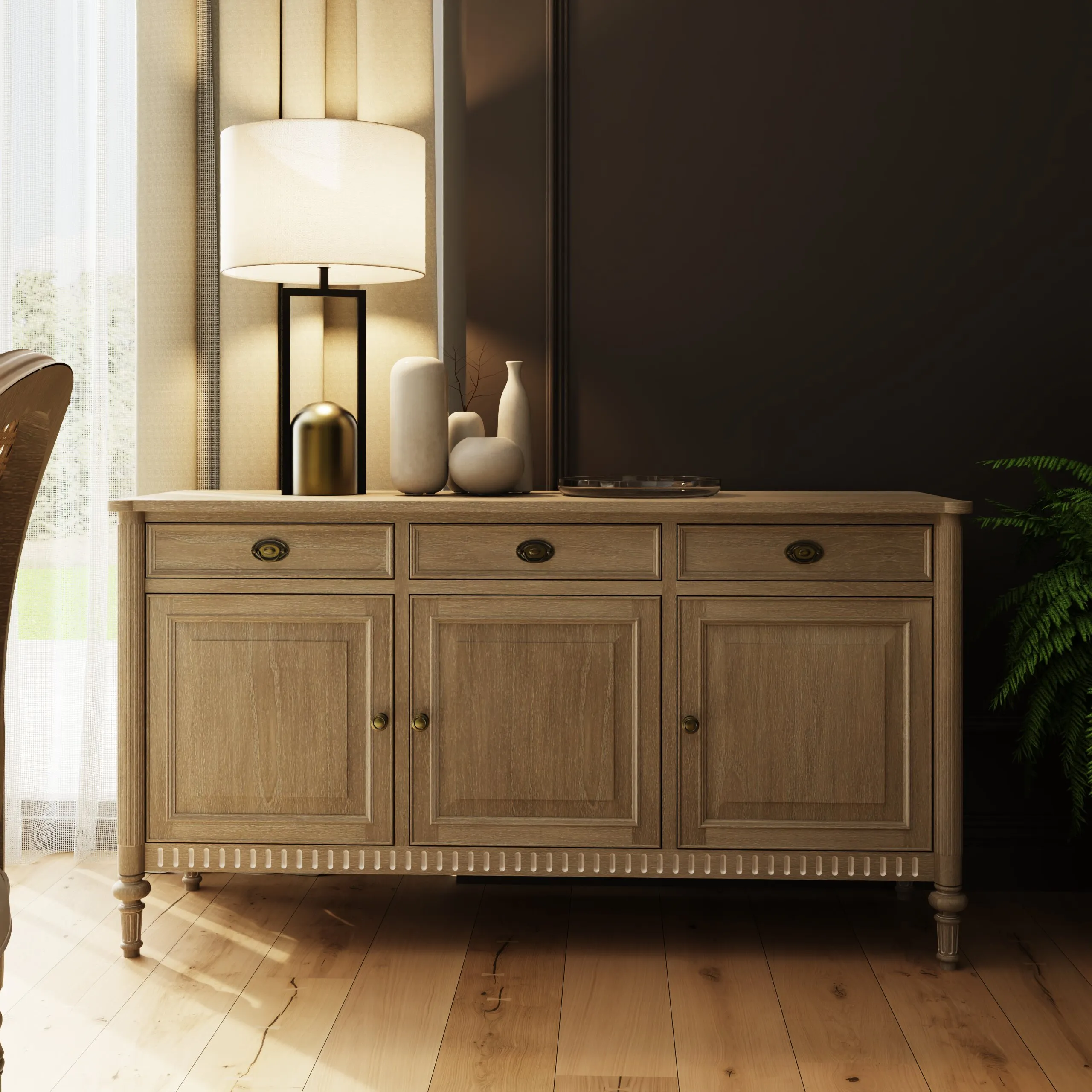 Willow 3 Door & 3 Drawer Sideboard - Timber Wash Dining Room Furniture - Image 3