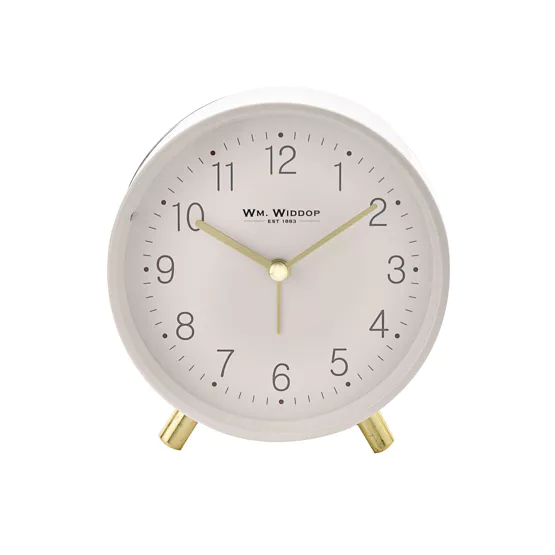 Wm. Widdop Alarm Clock Metal Feet Light & Snooze - White