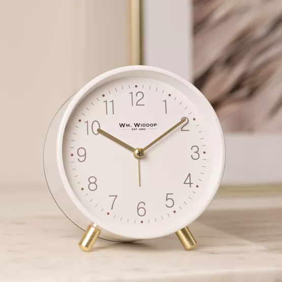 Wm. Widdop Alarm Clock Metal Feet Light & Snooze - White - Image 3