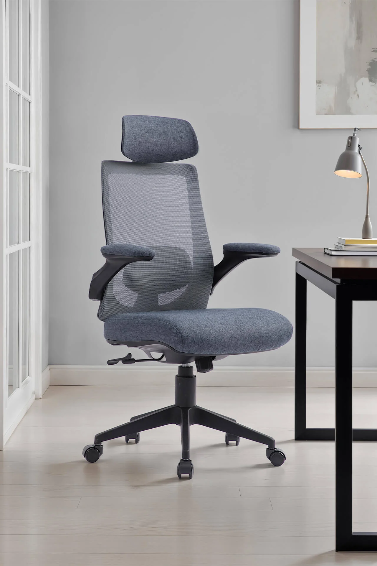 Zeke Ergonomic Office Chair Grey - Swivel Home Office Furniture - Image 2