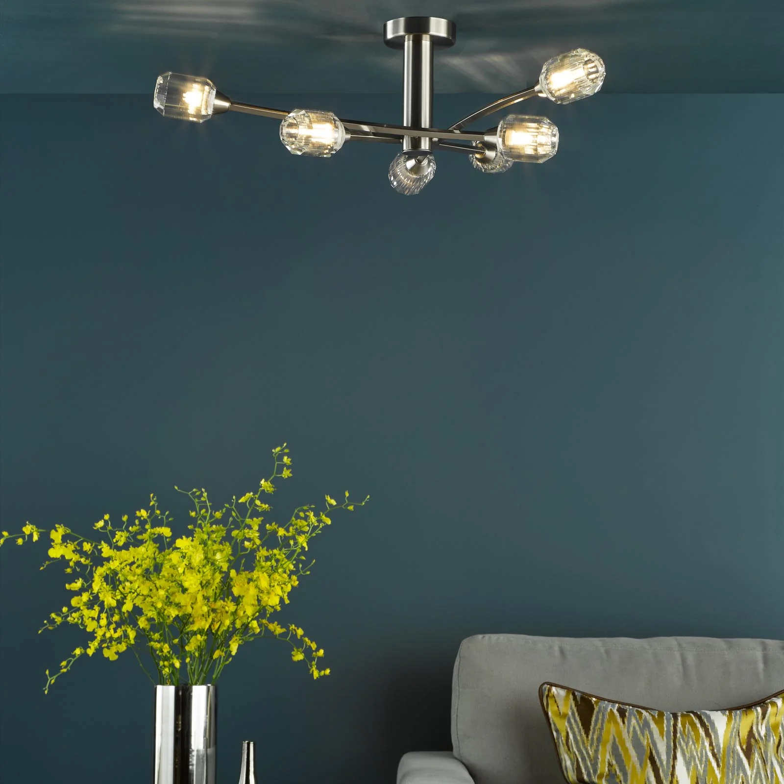 Zonda 6 Light Semi-Flush Brushed Nickel and Crystal - Image 4